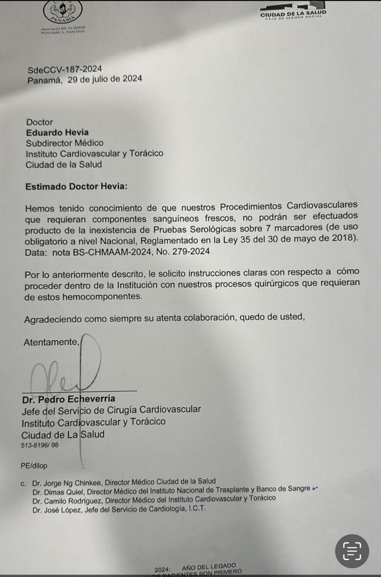 Cirugías suspendidas por falta de pruebas de VIH y hepatitis B y C en el Instituto Cardiovascular
