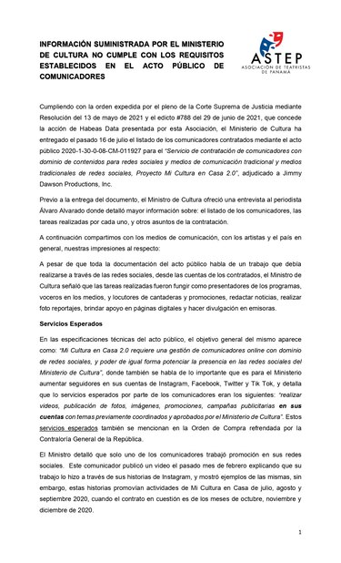 MiCultura entrega lista de comunicadores ligados al contrato de Jimmy Dawson; teatristas denuncian anomalías