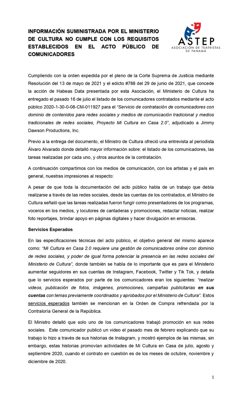 MiCultura entrega lista de comunicadores ligados al contrato de Jimmy Dawson; teatristas denuncian anomalías