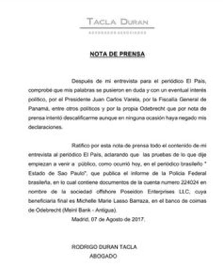 Rodrigo Tacla Durán se defiende ante 'descalificaciones' en su contra