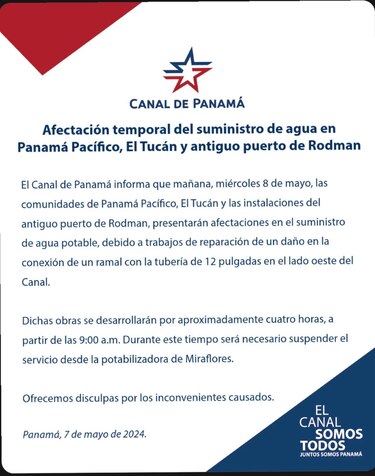 Afectaciones en el suministro de agua en comunidades de Panamá Pacífico y El Tucán