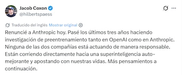 La cruda advertencia de un ingeniero de Anthropic que renunció porque su compañía y OpenAI juegan ‘con nuestras vidas’