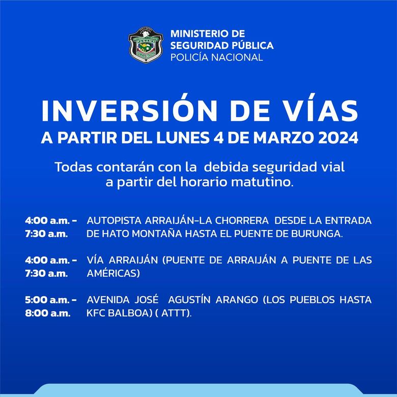 Operativo de inversión de carriles por el inicio del año escolar 2024
