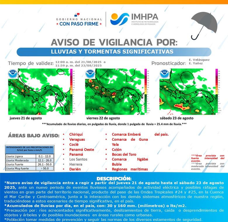 Aviso de vigilancia por tormentas en Panamá: provincias y comarcas bajo riesgo