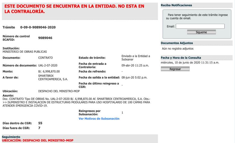 La Contraloría devuelve el contrato del hospital modular, sin refrendo