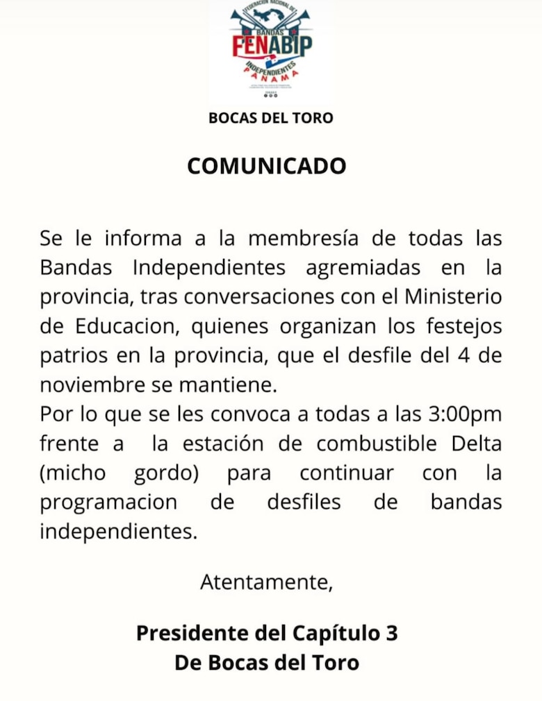 Festejos patrios en Bocas del Toro: Bandas independientes desafían la alerta roja