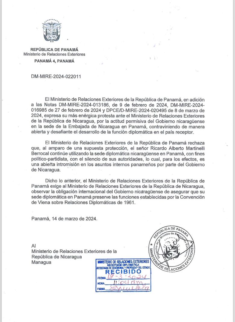 Panamá acusa a Nicaragua de intromisión en sus asuntos internos