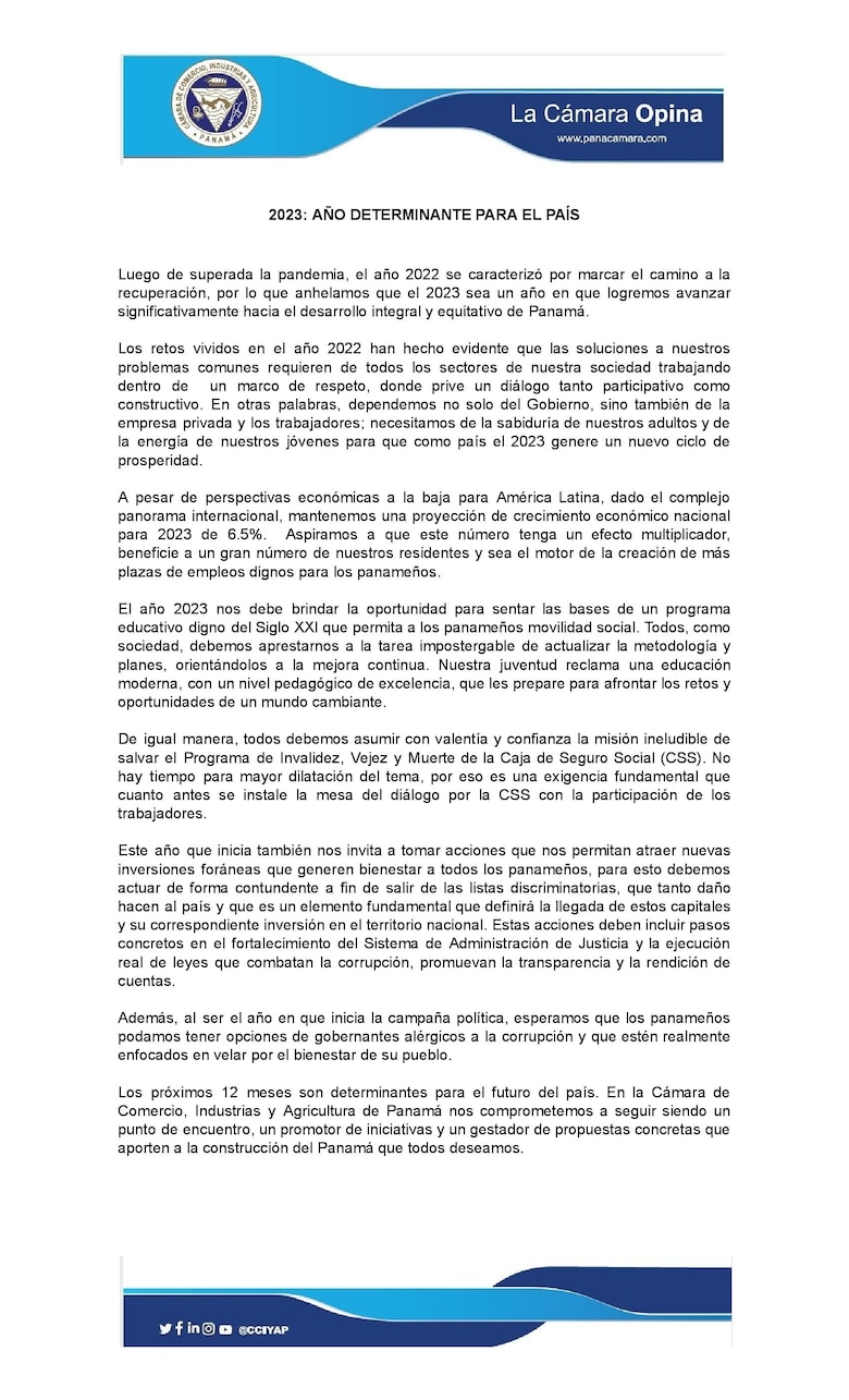 Cciap pide voluntad de todos los sectores para enfrentar problemas nacionales, entre ellos educación y CSS