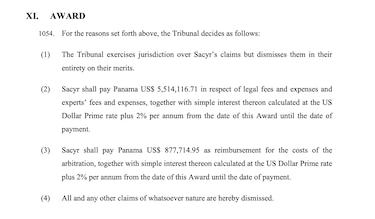 Tribunal arbitral concluye que Panamá no ocultó información a GUPC