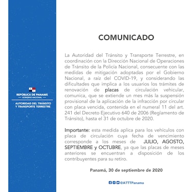 ATTT concede un mes más para circular con placas vencidas