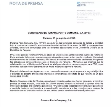 Panama Ports responde a las acciones legales de la Contraloría y pide respetar la seguridad jurídica