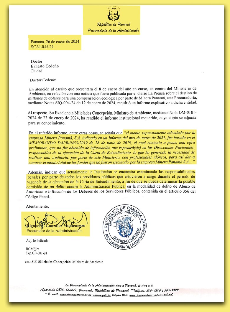 ¿Dónde están los $12 millones de Minera Panamá? Ministro de Ambiente pide que se investigue a subalternos