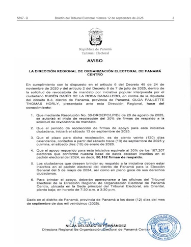 Inicia recolección de firmas para revocatoria de la diputada independiente Paulette Thomas