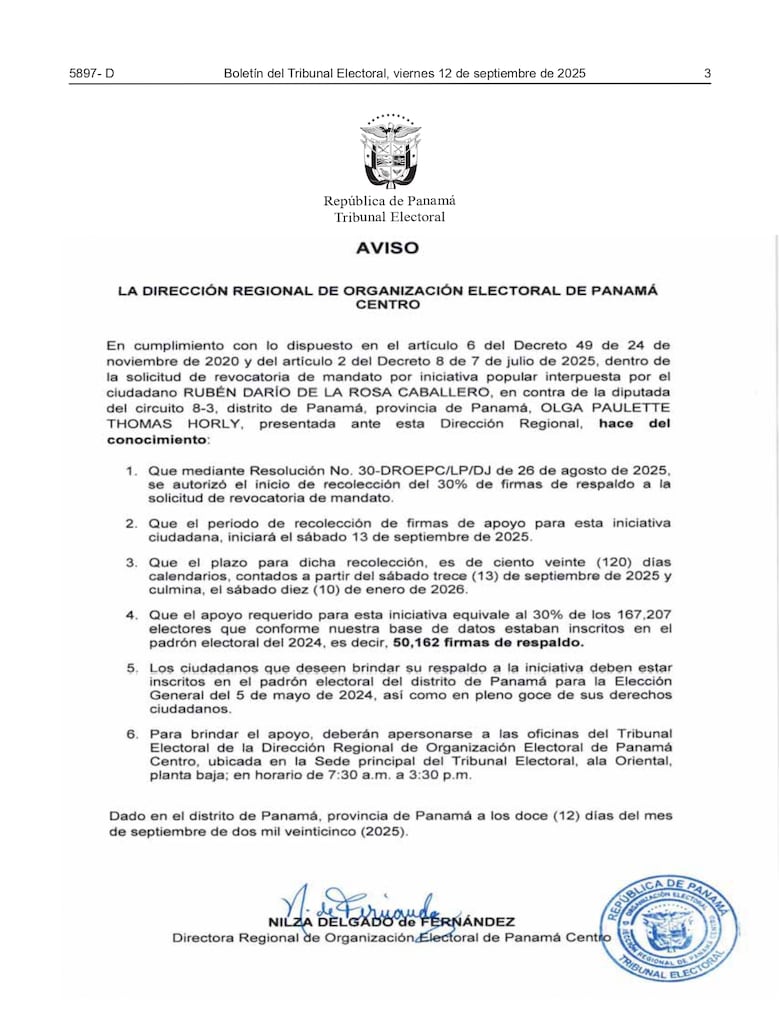 Inicia recolección de firmas para revocatoria de la diputada independiente Paulette Thomas