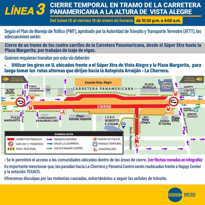 Anuncian cierre temporal en Arraiján por colocación de vigas de la línea 3 del Metro