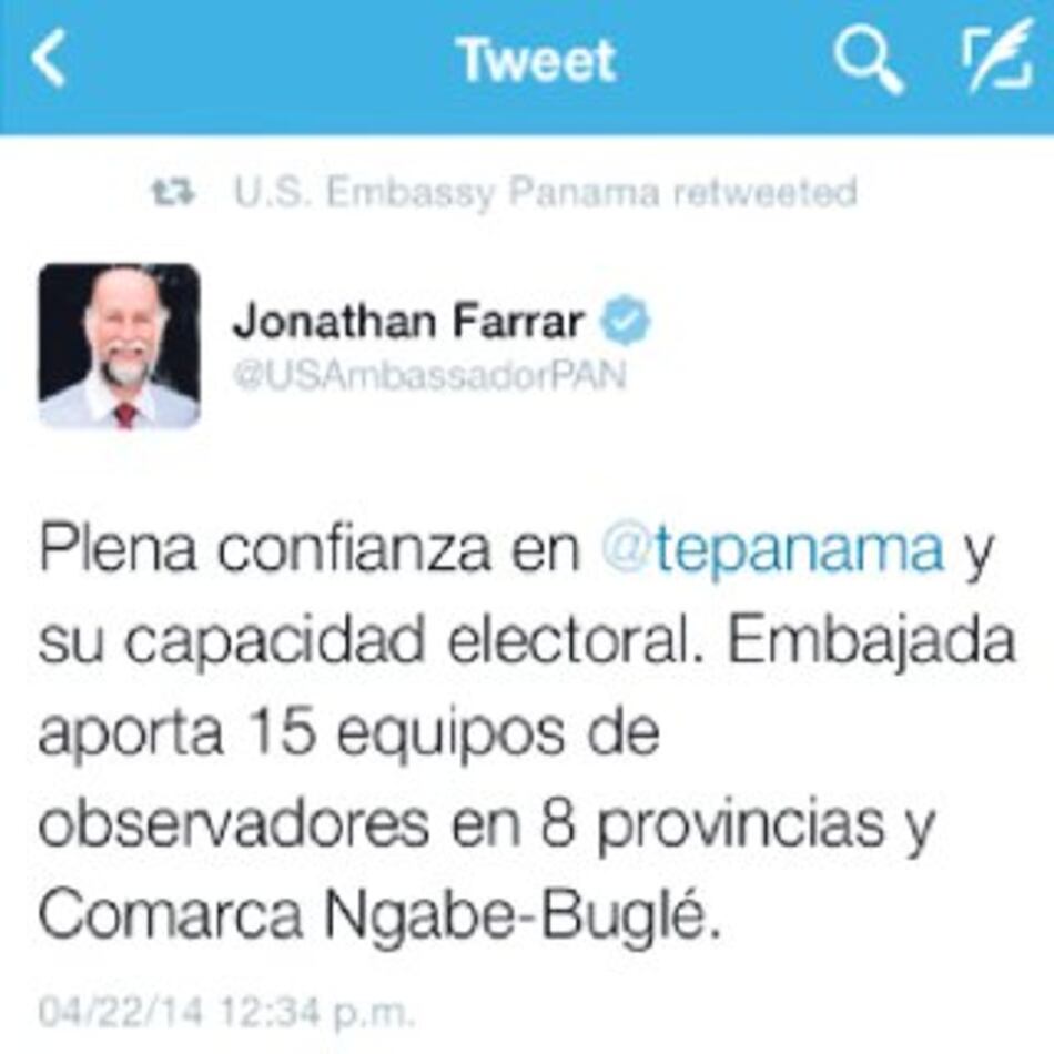 Embajador Farrar da espaldarazo al TE