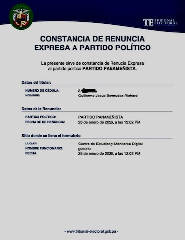 Willie Bermúdez abandona el Partido Panameñista tras cuestionar falta de renovación