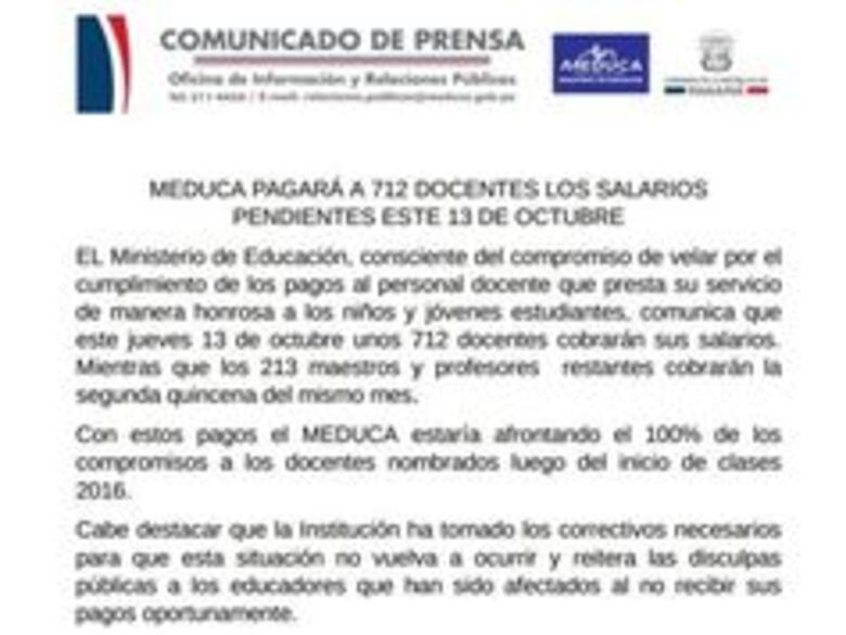 Docentes esperan explicación de la Contraloría tras recibir pago 'a medias'