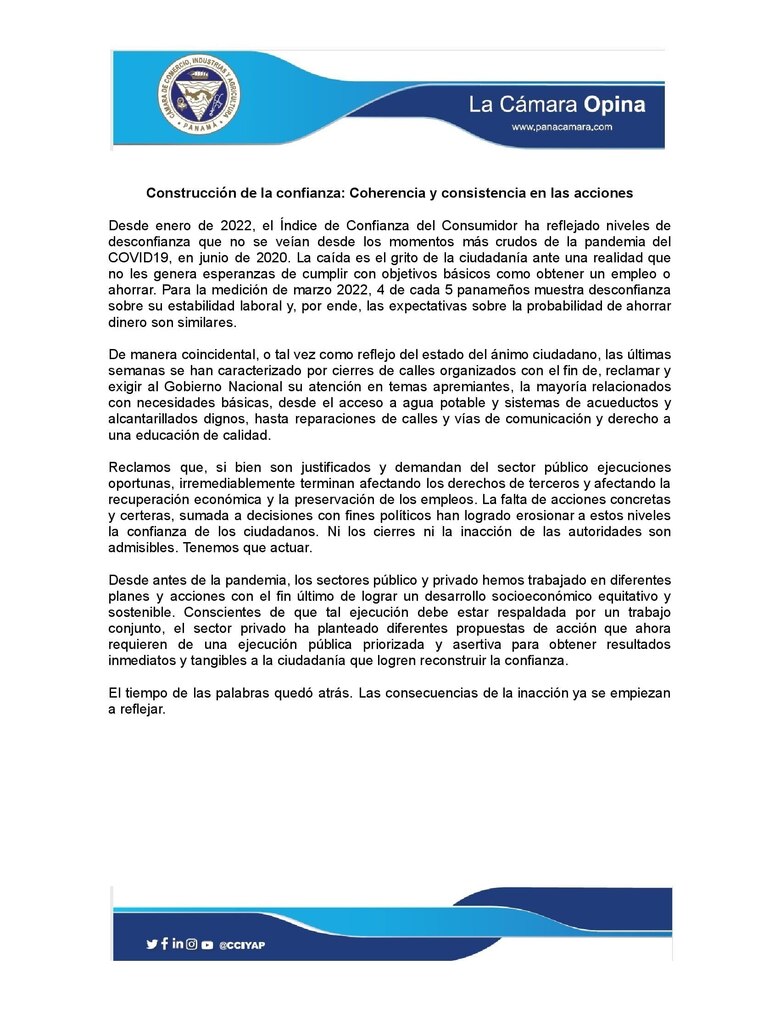 Cciap: Falta de acciones certeras y decisiones con fines políticos afectan la confianza de los ciudadanos