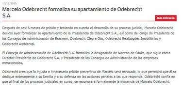 Odebrecht anuncia la dimisión de su presidente, preso por presunta corrupción