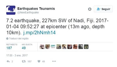 Temblor de 7.2 sacude las islas Fiji