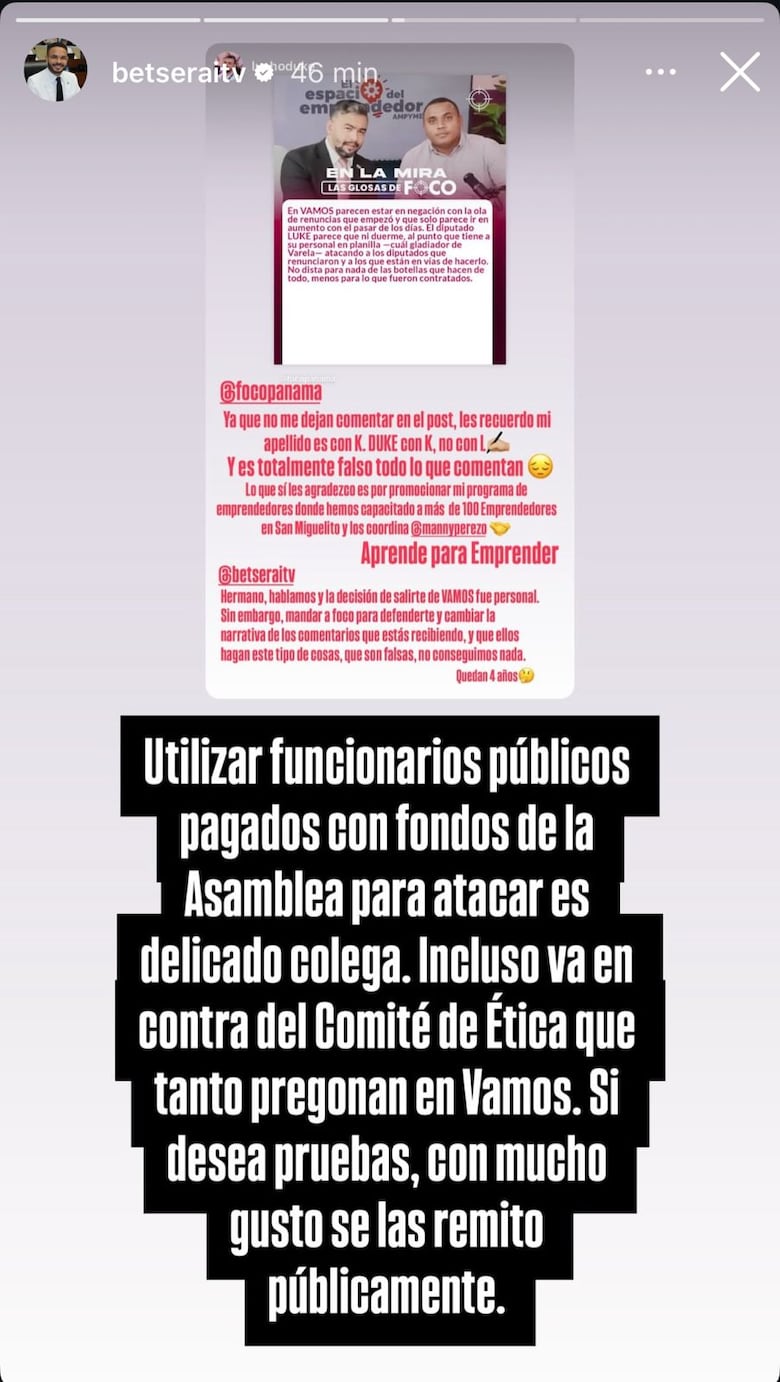 Disputa interna en Vamos: explosivo enfrentamiento entre Lucho Duke y Betserai Richards