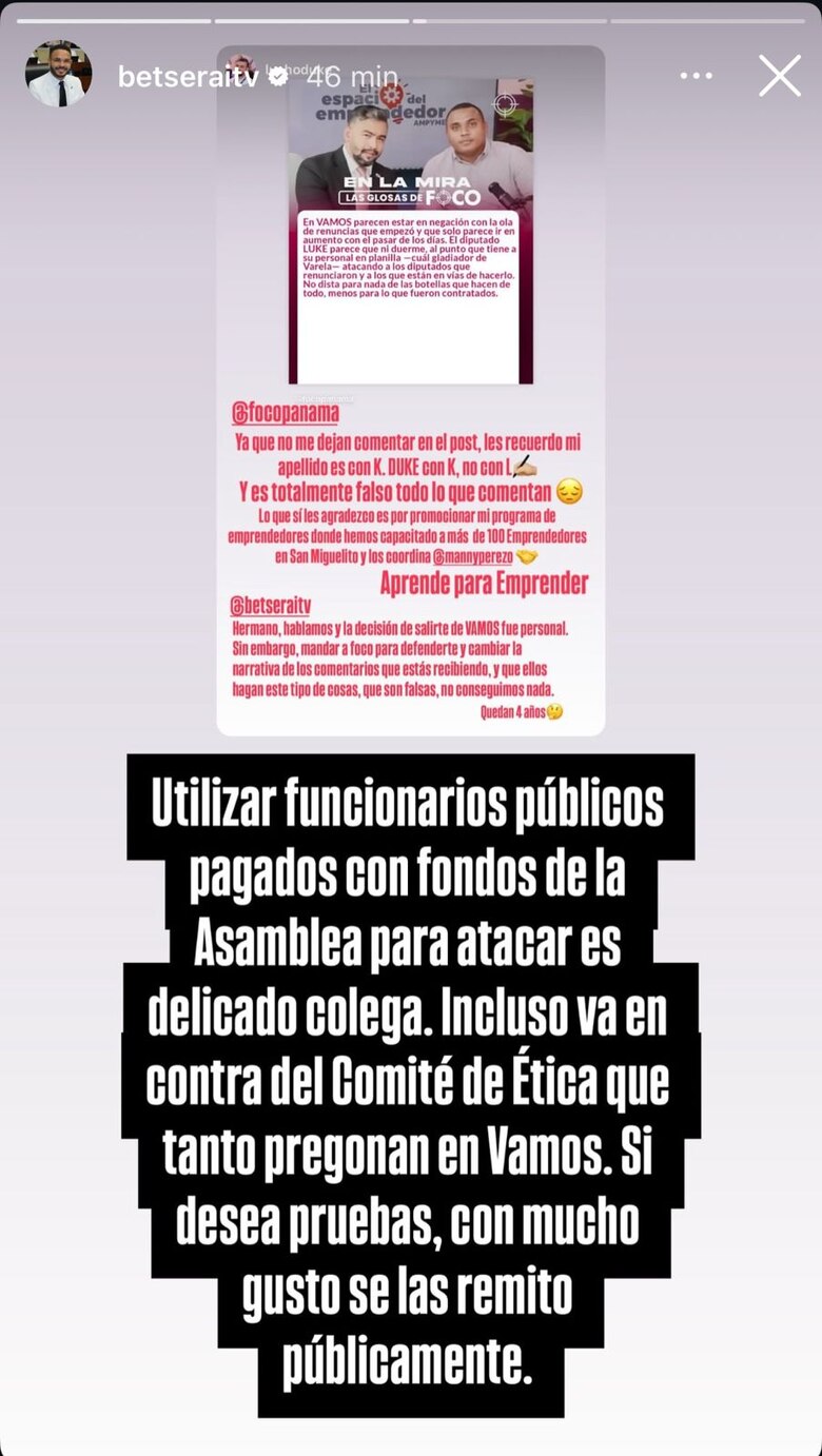 Disputa interna en Vamos: explosivo enfrentamiento entre Lucho Duke y Betserai Richards