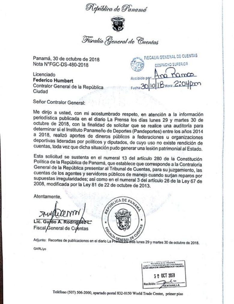 Fiscal de Cuentas pide auditar los dineros que Pandeportes entregó a las federaciones