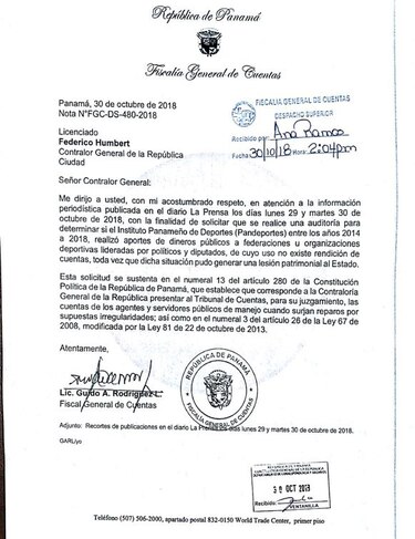 Fiscal de Cuentas pide auditar los dineros que Pandeportes entregó a las federaciones