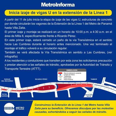 El Metro de Panamá anuncia el inicio del traslado y montaje de vigas de la extensión hacia Villa Zaíta