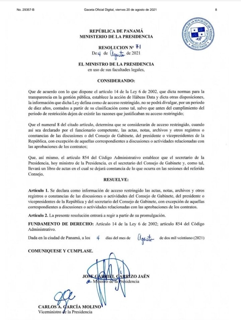 Gabriel Silva presenta anteproyecto para eliminar la confidencialidad en las actas del presidente y el Gabinete
