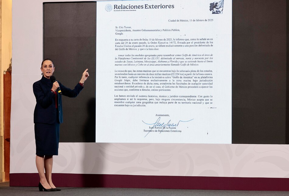 Presidenta Sheinbaum dice que Google ‘está mal’ por su carta en la que defiende el ‘Golfo de América’