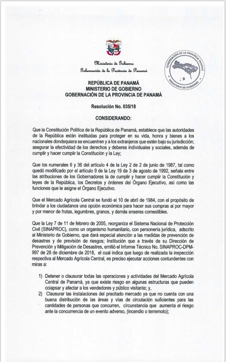 Gobernación de Panamá ordena el cierre definitivo del Mercado de Abastos