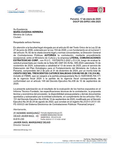 Ministerio de Cultura contrata consultoría en comunicaciones por $110,314