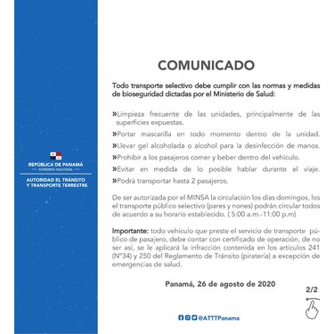 Taxis volverán a circular en Panamá y Panamá Oeste de acuerdo con el número de placa