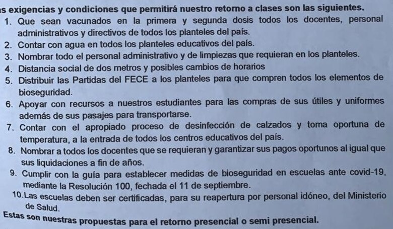 Gremios magisteriales elaboran lista de 10 ‘condiciones’ para el regreso a clases semipresenciales