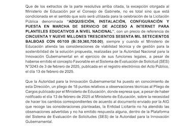 Se suspende la licitación del Meduca para el servicio de internet en las escuelas, por burlas a la ley y a la AIG