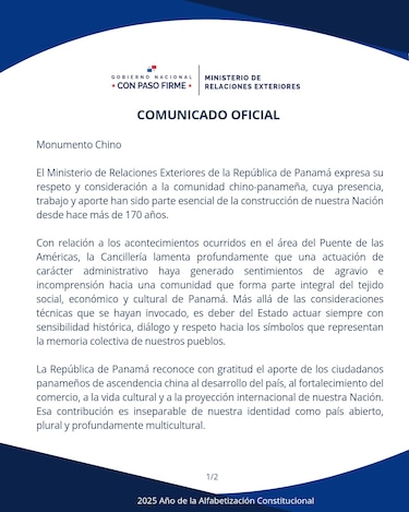 Cancillería dispuesta a buscar otro sitio para un nuevo monumento en honor a la comunidad chino panameña