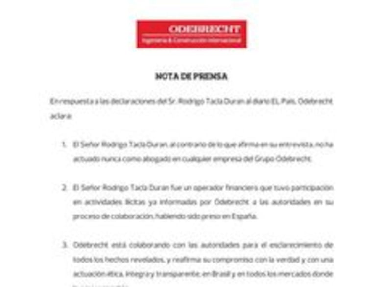 'Tacla Durán fue un operador financiero que tuvo participación en actividades ilícitas': Odebrecht