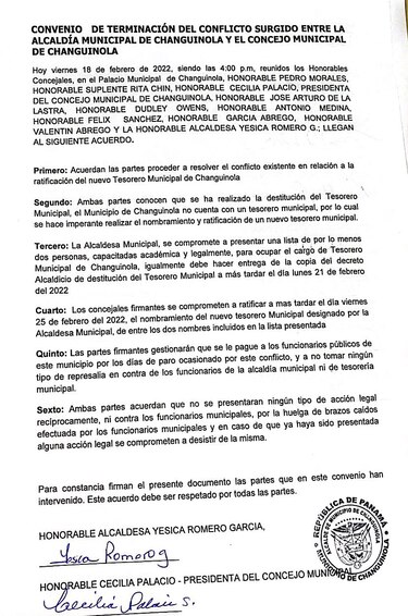 Changuinola: alcaldesa y concejales del PRD llegan a un acuerdo para poner fin a la crisis que afecta al distrito