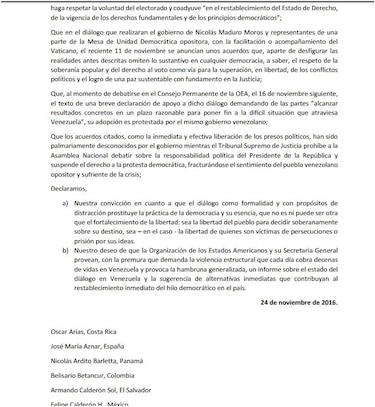 23 expresidentes solicitan a la OEA alternativas para restablecer democracia en Venezuela