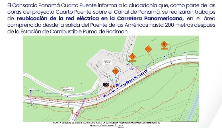 Anuncian cierres parciales y trabajos eléctricos en Ancón y la carretera Panamericana por obras del cuarto puente