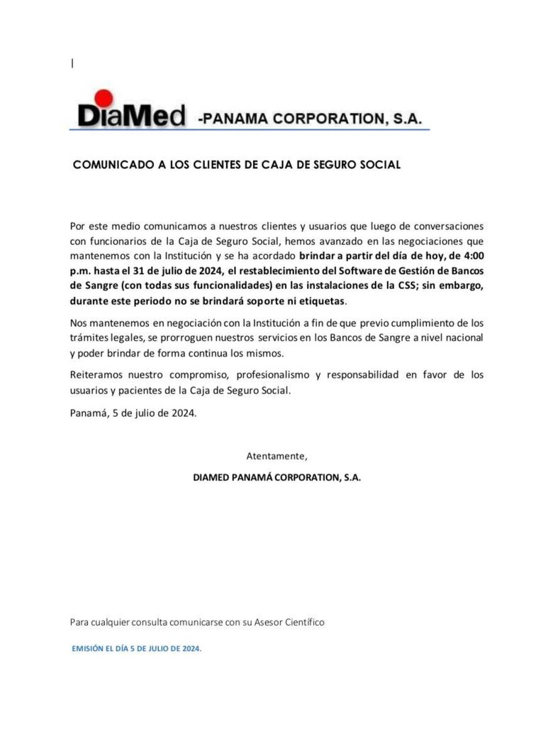 CSS pagará deuda para restaurar el software de los bancos de sangre tras su retiro