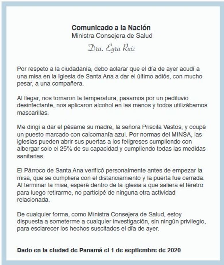 Ministra consejera Eyra Ruiz acudió a funeral, pero asegura que se cumplieron las medidas sanitarias