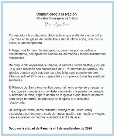 Ministra consejera Eyra Ruiz acudió a funeral, pero asegura que se cumplieron las medidas sanitarias