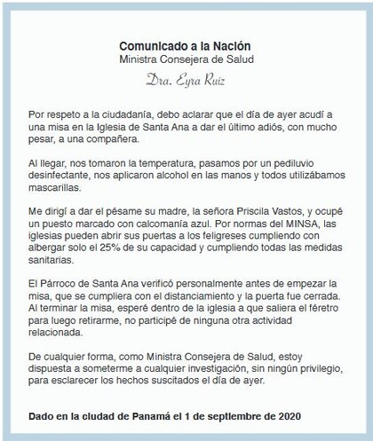 Ministra consejera Eyra Ruiz acudió a funeral, pero asegura que se cumplieron las medidas sanitarias