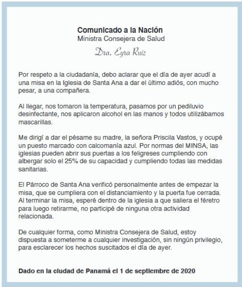 Ministra consejera Eyra Ruiz acudió a funeral, pero asegura que se cumplieron las medidas sanitarias