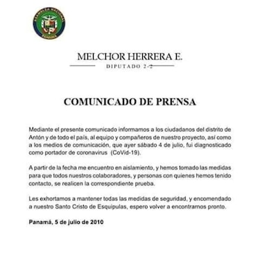 Diputado Melchor Herrera confirma que dio positivo a Covid-19