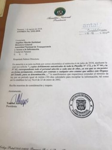 Antai solicita información de planillas 04, 02 y 172 a la Asamblea Nacional