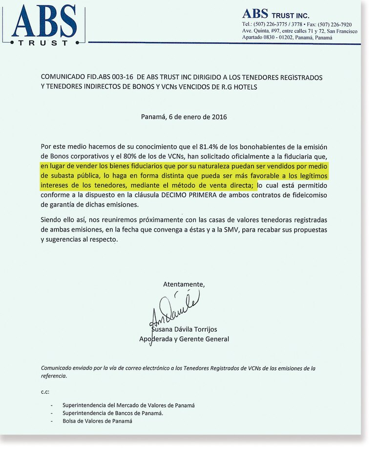 Bonohabientes de R.G. Hotels avalan venta directa